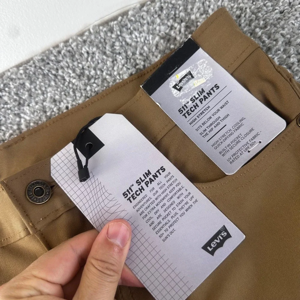Levis 511 Slim Tech Pants Mens 29x32 Brown Stretch Quick Dry Casual Preppy NWT
